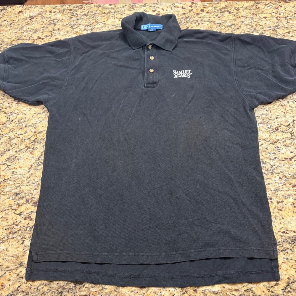 Harvard Square Samuel Adams Mens XL Black Cotton Pique Polo Shirt Short Sleeve